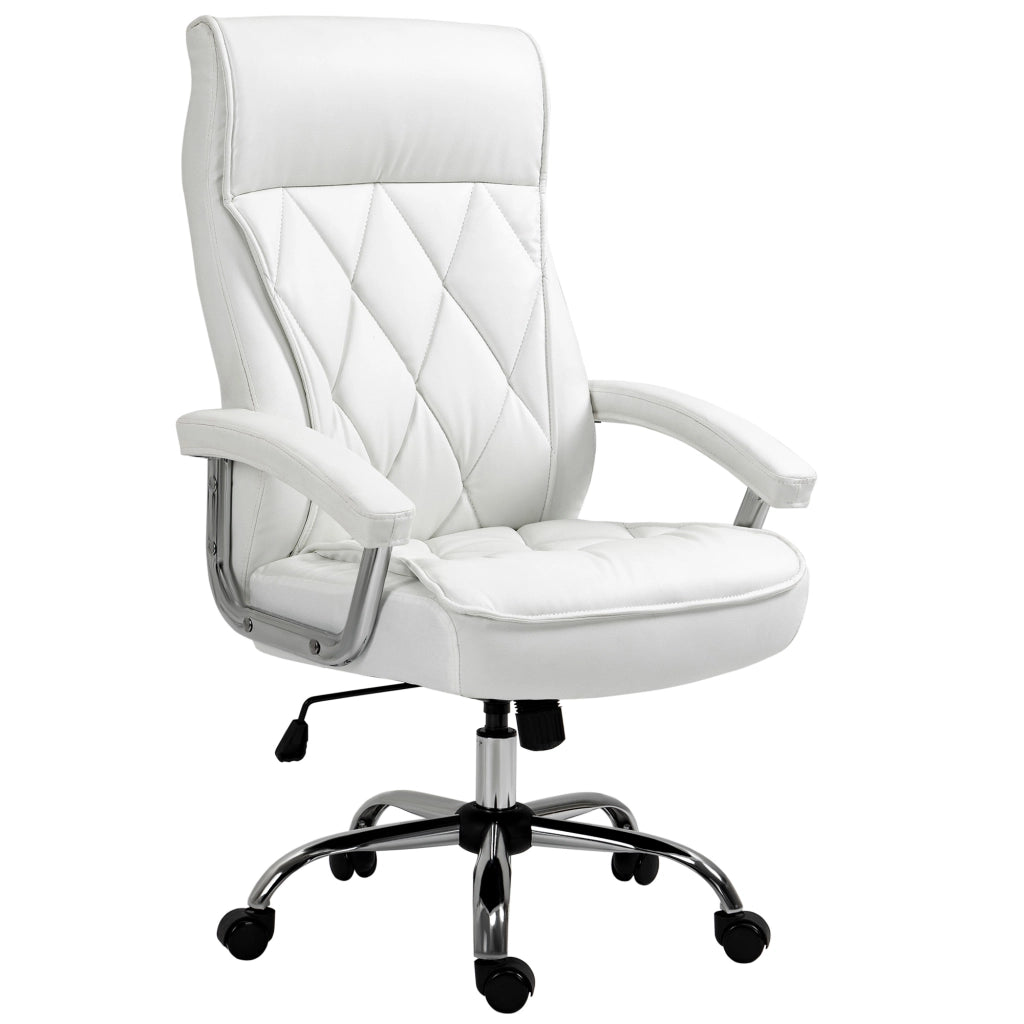 Sedia da ufficio ergonomica girevole in similpelle con altezza regolabile e funzione dondolo base in metallo bianco