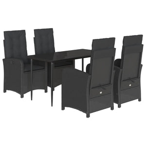 Set da Pranzo da Giardino 5 pz Nero con Cuscini in Polyrattancod mxl 111382
