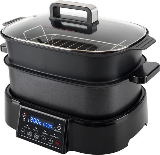 Cucina Multifunzione 2 in 1 - Multicooker - Griglia - Cottura - Cottura a Vapore - Piastre di Griglia Calde - Accessorio di Cottura a Vapore - Antracite