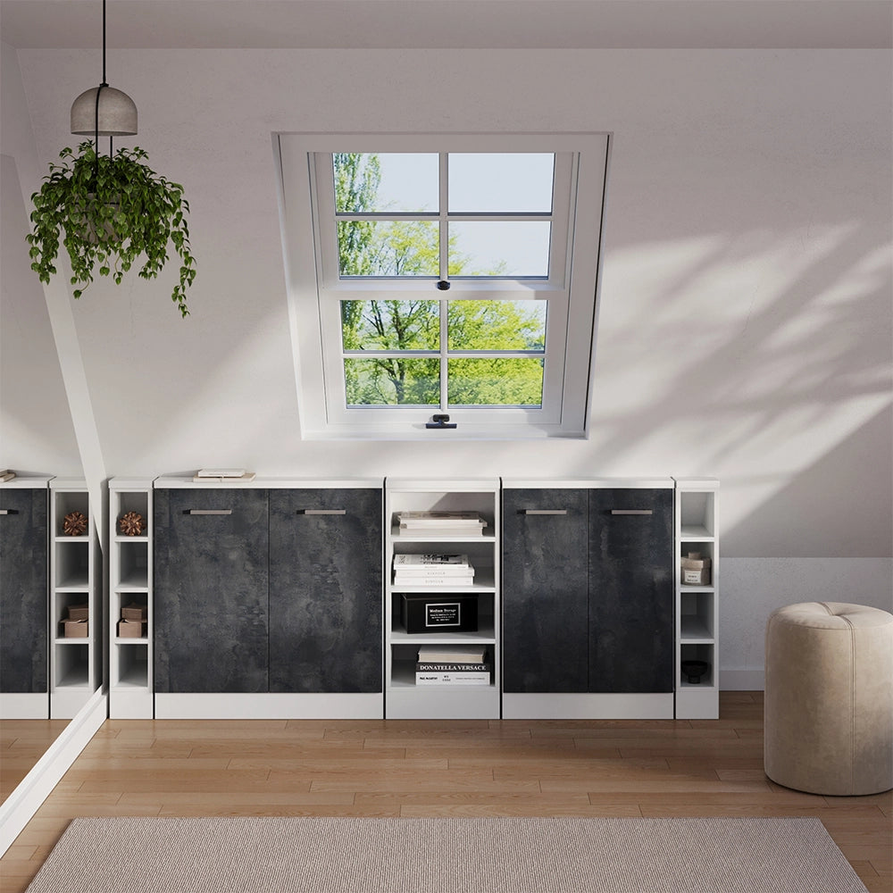 Set di mobili sottotetto Rion Calce nera/Bianco Set di 5 Vicco