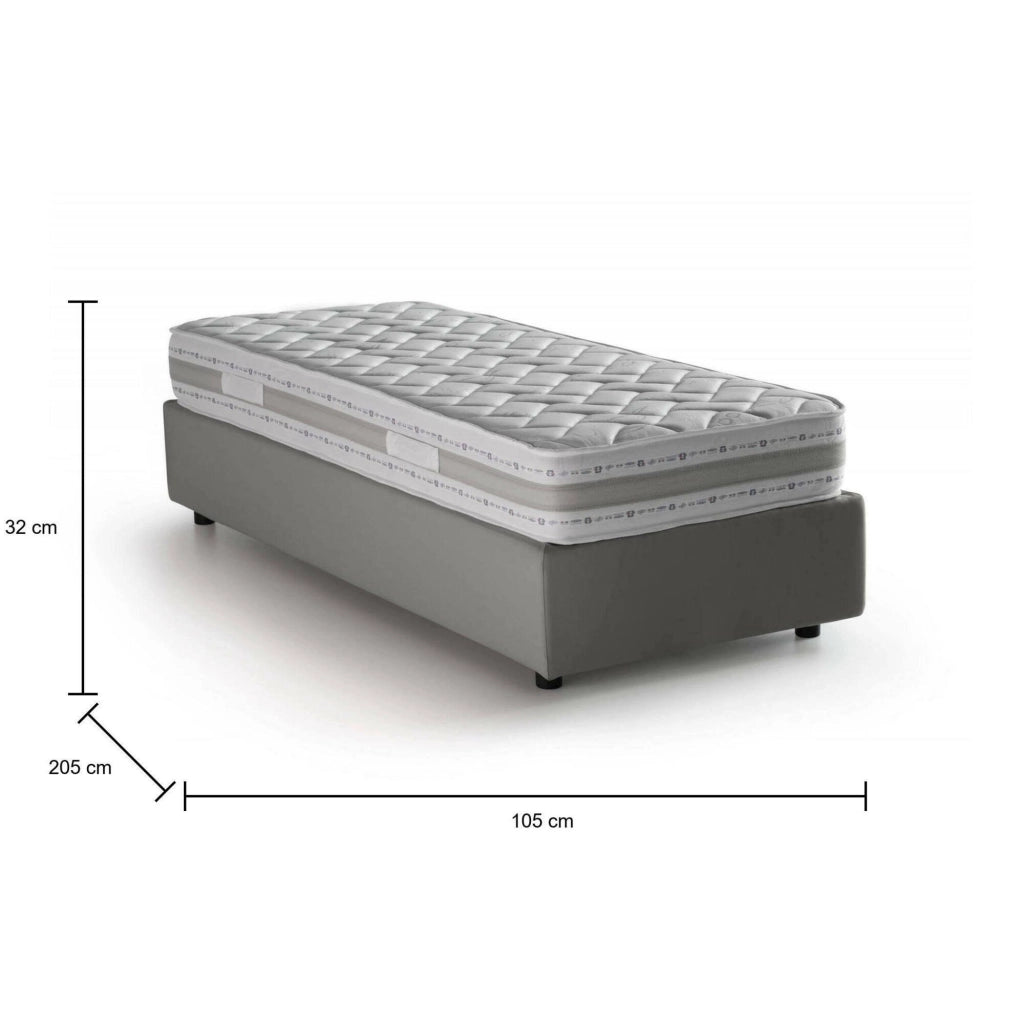Letto singolo Addison, Letto contenitore con rivestimento in tessuto, Made in Italy, Apertura frontale, con materasso cm 90x190 incluso, Grigio