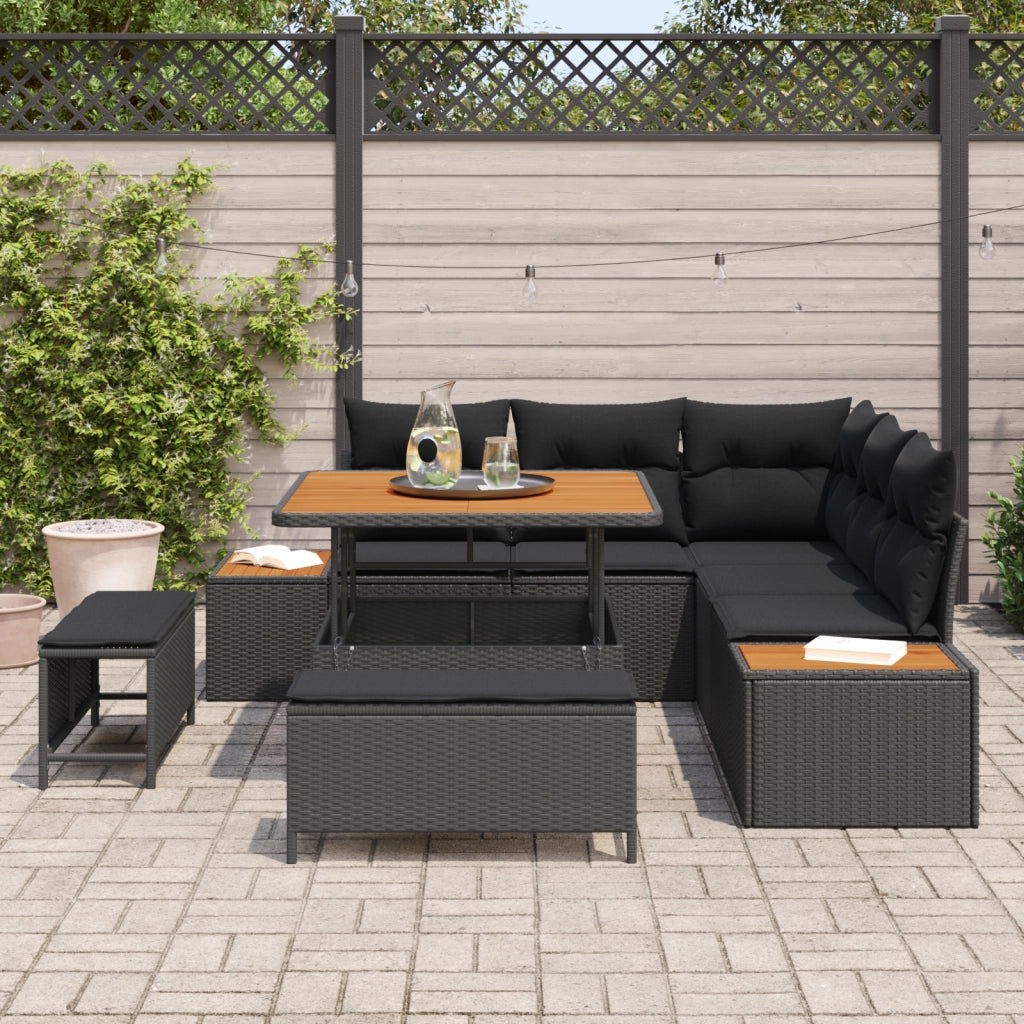Set Divano Giardino 8 Pezzi con Cuscini in Rattan Polipropilenico Nero