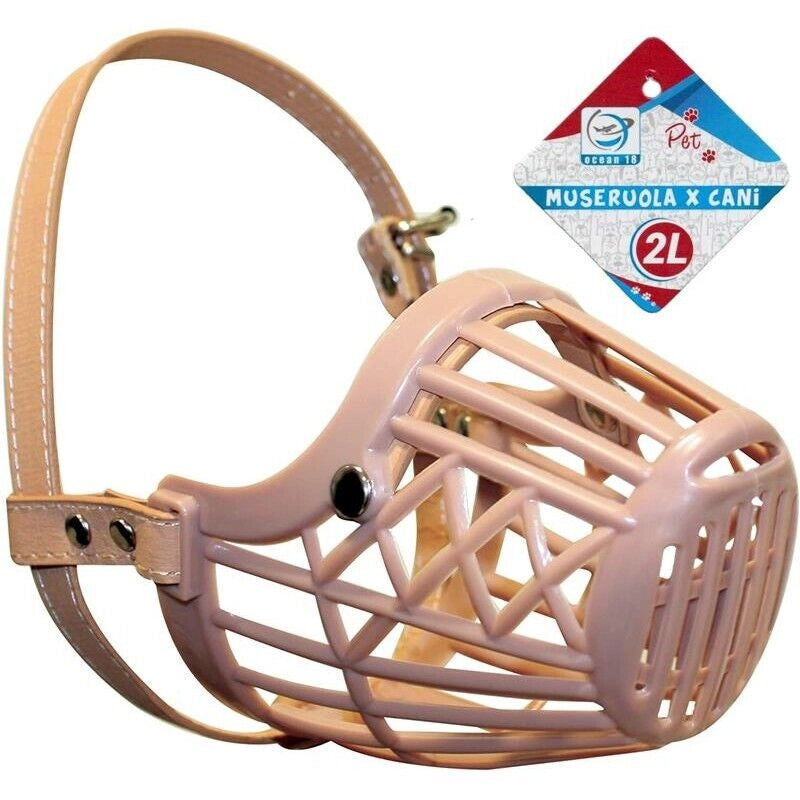 MUSERUOLA PER CANI IN PLASTICA ANTISTRESS CON CINTURINO IN CUOIO DIAMETRO 10 CM