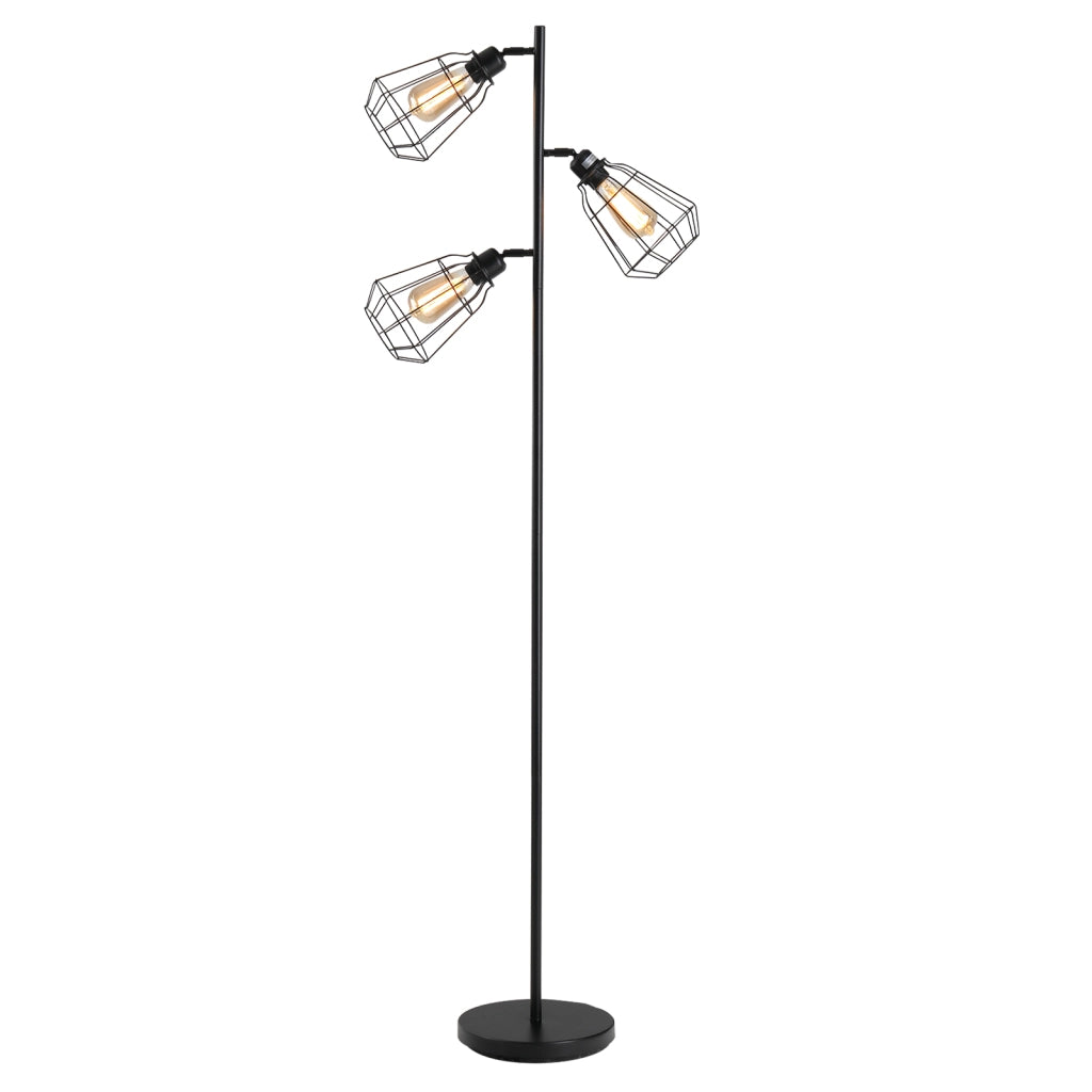 Lampada da terra a tre luci ¨C zephmum ¨C gabbia metallica nera