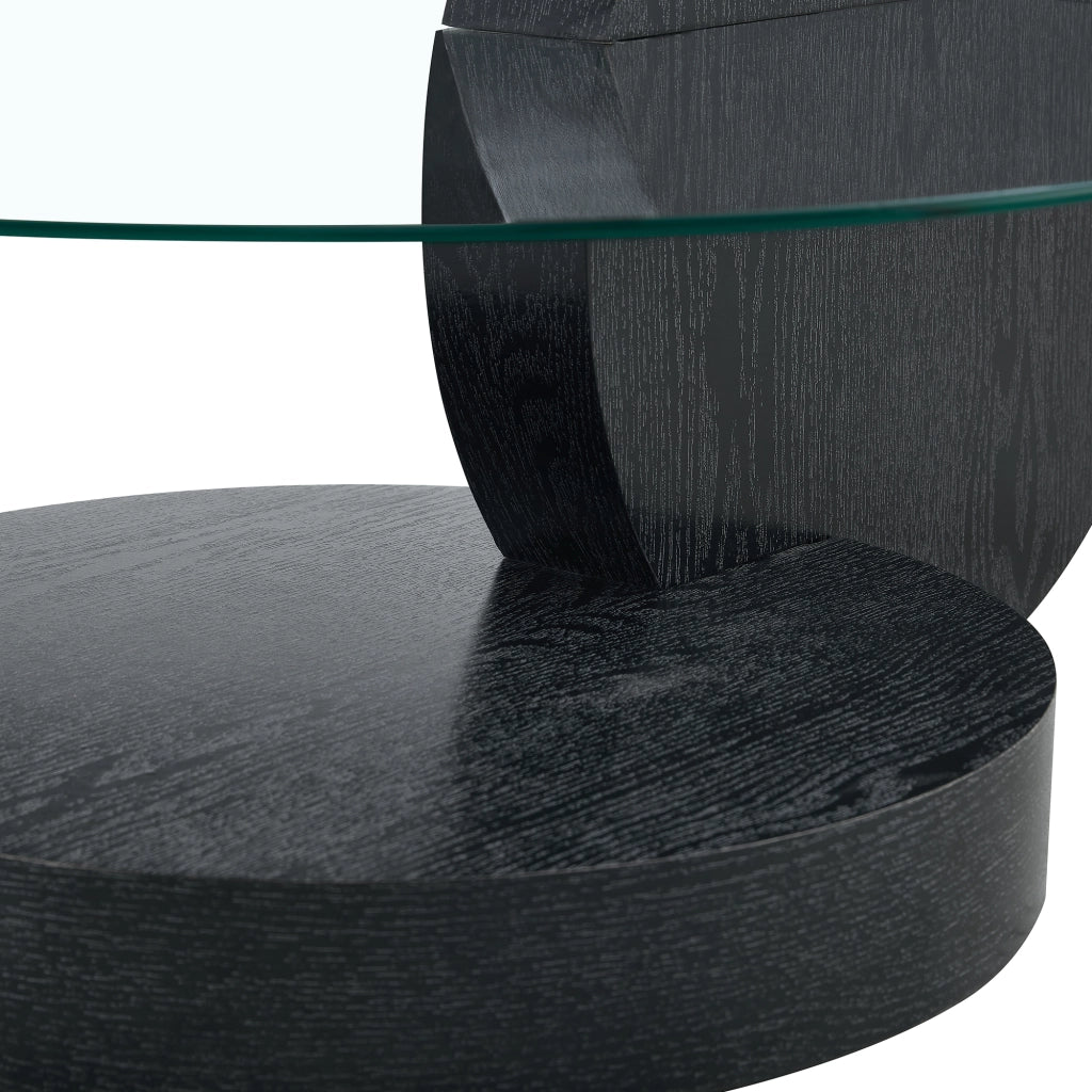 Tavolino da caffè a 2 ripiani in MDF e vetro per soggiorno 78.5×78.5×24.5 cm nero