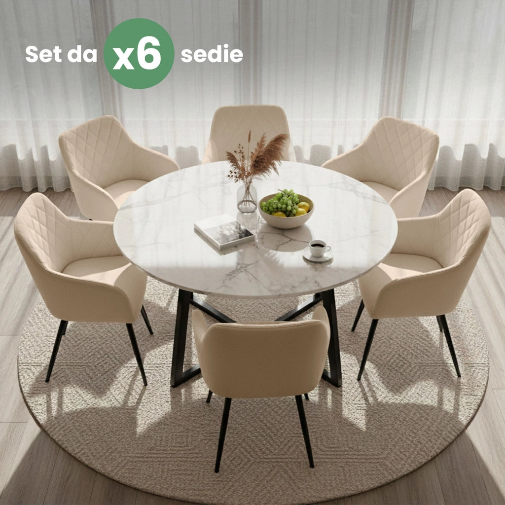 Set di 6 Sedie in velluto con cuciture a rombi VELTO Beige gambe nere