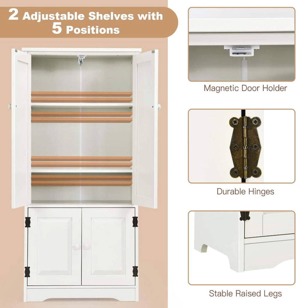 Mobile Multiuso, 4 Ante con Manico, Armadietto da Terra, 2 Ripiani Regolabili, per Bagno, Cucina, Soggiorno, Studio, Ufficio, 58,5x31,5x123 cm, Nero/beige