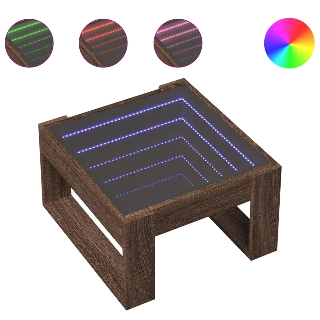 Tavolino Salotto con LED-Tavolino da soggiorno-Tavolo Infinity Rovere Marrone 50x53x30 cm