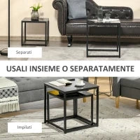 Set 2 Tavolini da Salotto Quadrati  Moderni, in Acciaio e Vetro Temperato, Nero