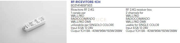 RICEVITORE RF 2,4G 1 CANALE PER WALLPAD DMX UTILIZZABILE PER SINGOLO COLORE 9,7X3,3X1X8CM