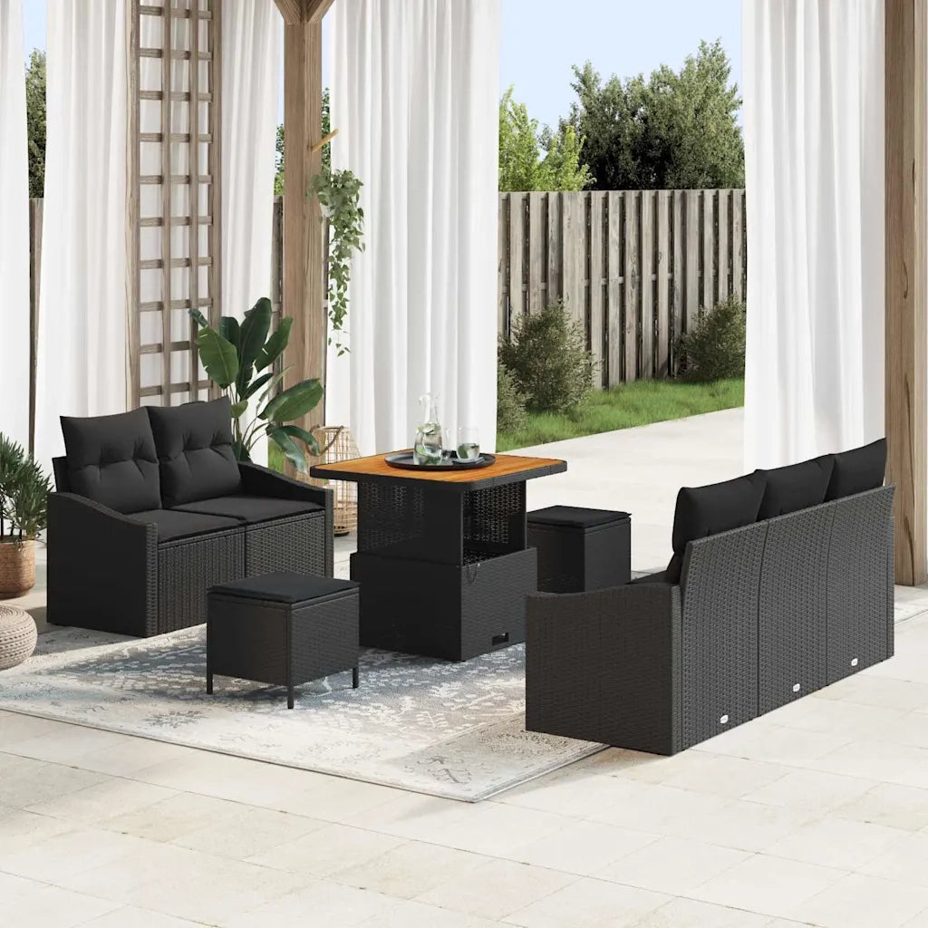 Set Divano da Giardino con cuscino con archiviazione 8 pcs Nero 3364544