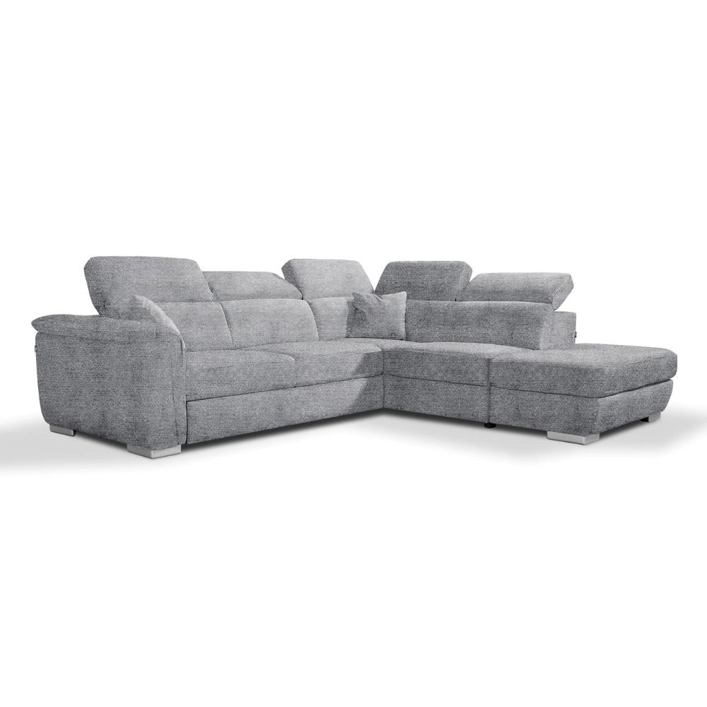 Divano angolare Carovigno con letto roller penisola destra pouff contenitore in tessuto teddy Arizona 101 grigio