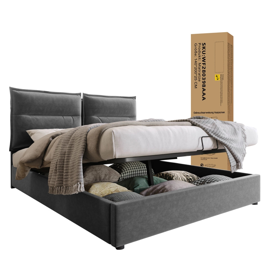 letto imbottito velluto grigio 140x200 cm