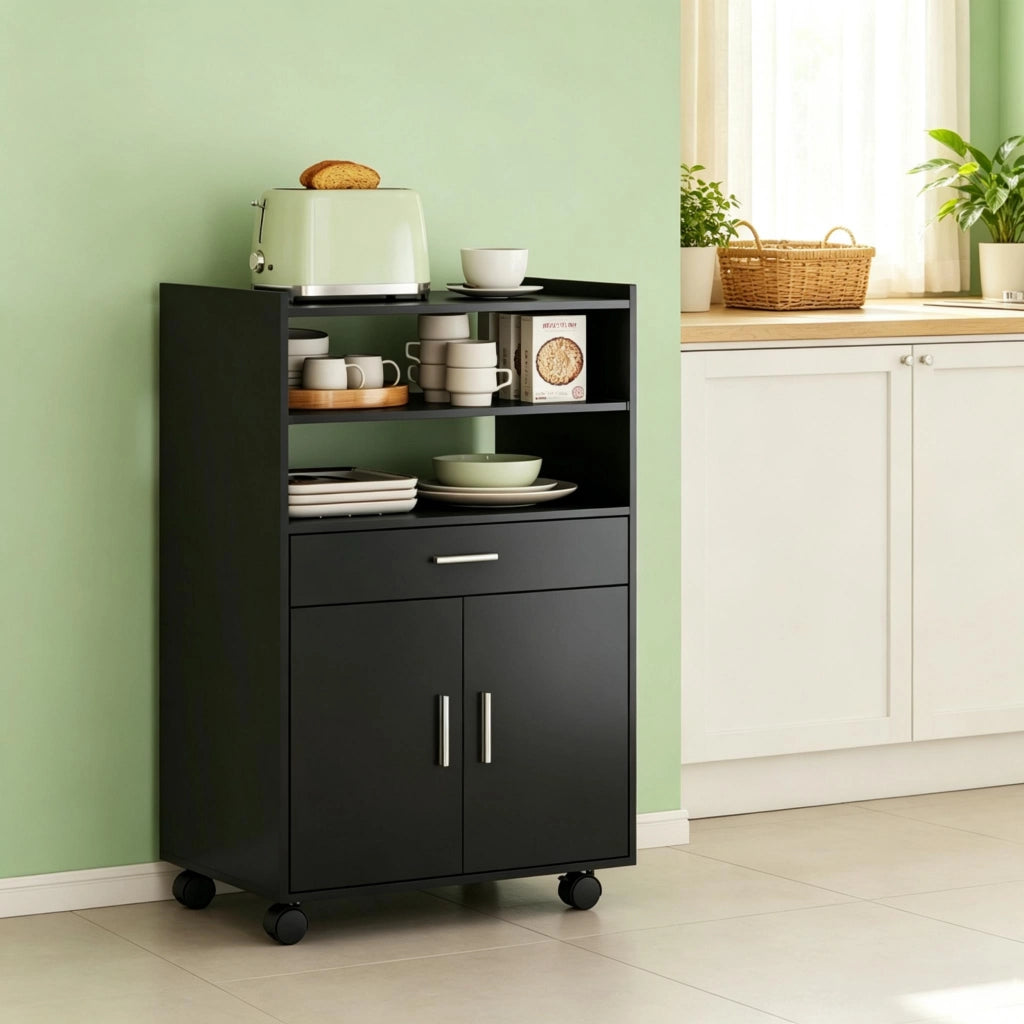 Carrello da cucina con ruote, carrello da cucina mobile con armadietto, cassetti e ripiani per la cucina