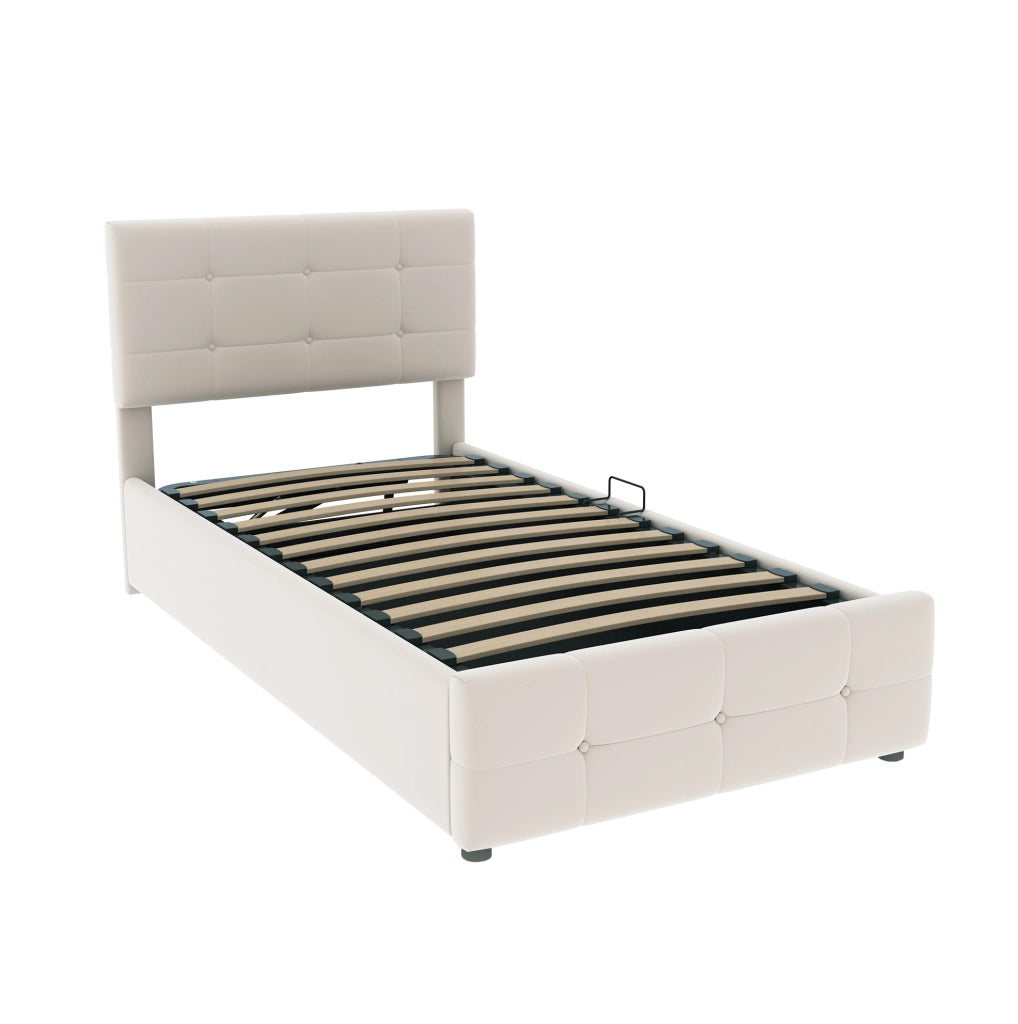 Letto imbottito per bambini 90x200 cm con contenitore idraulico beige
