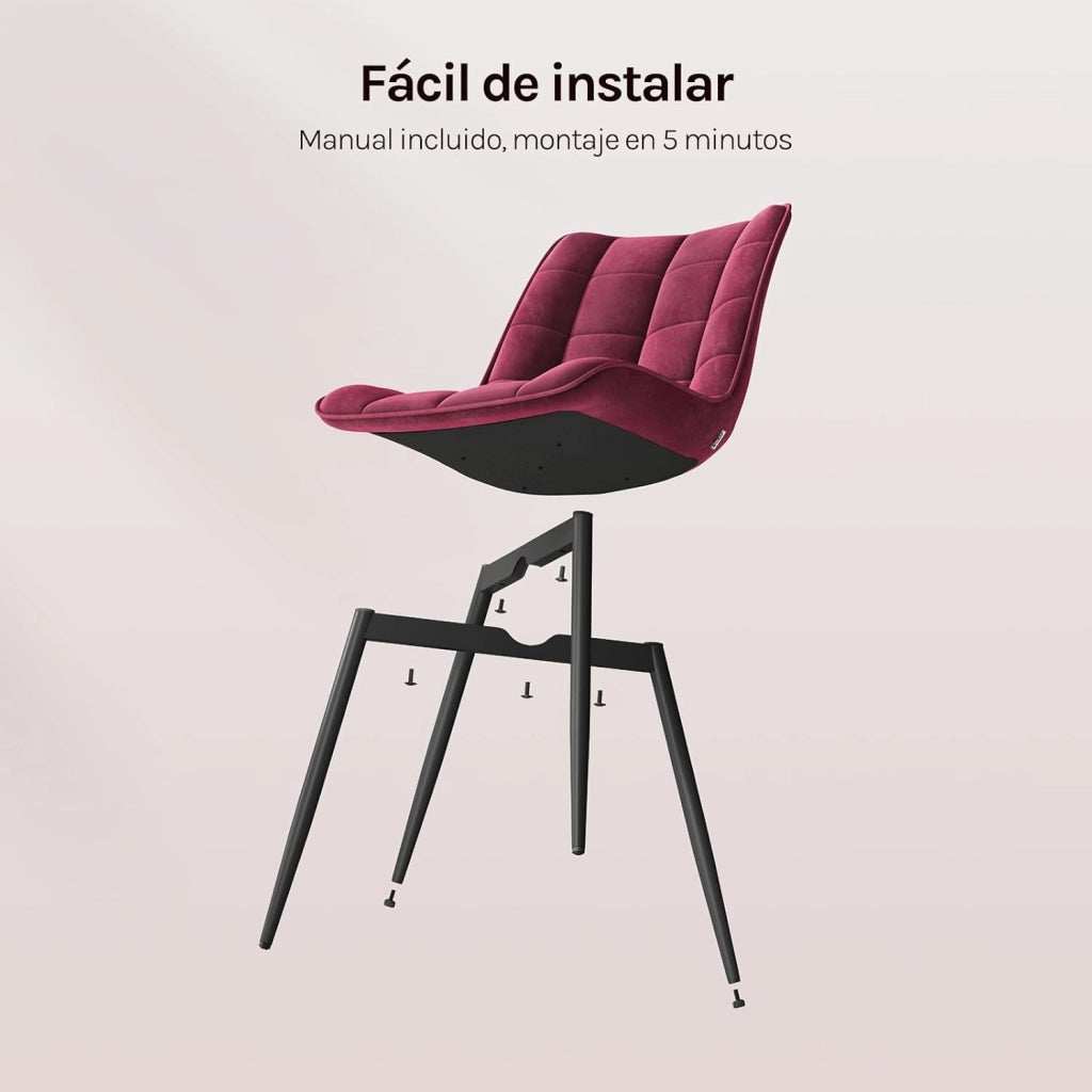 Sedie da Pranzo con Schienale senza Braccioli Sgabello in Velluto per Cucina Bordeaux BH142bd-2