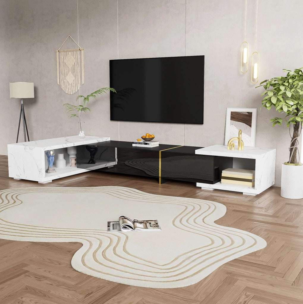 Mobile TV 140-260 cm nero e bianco – lunghezza regolabile, contenitori