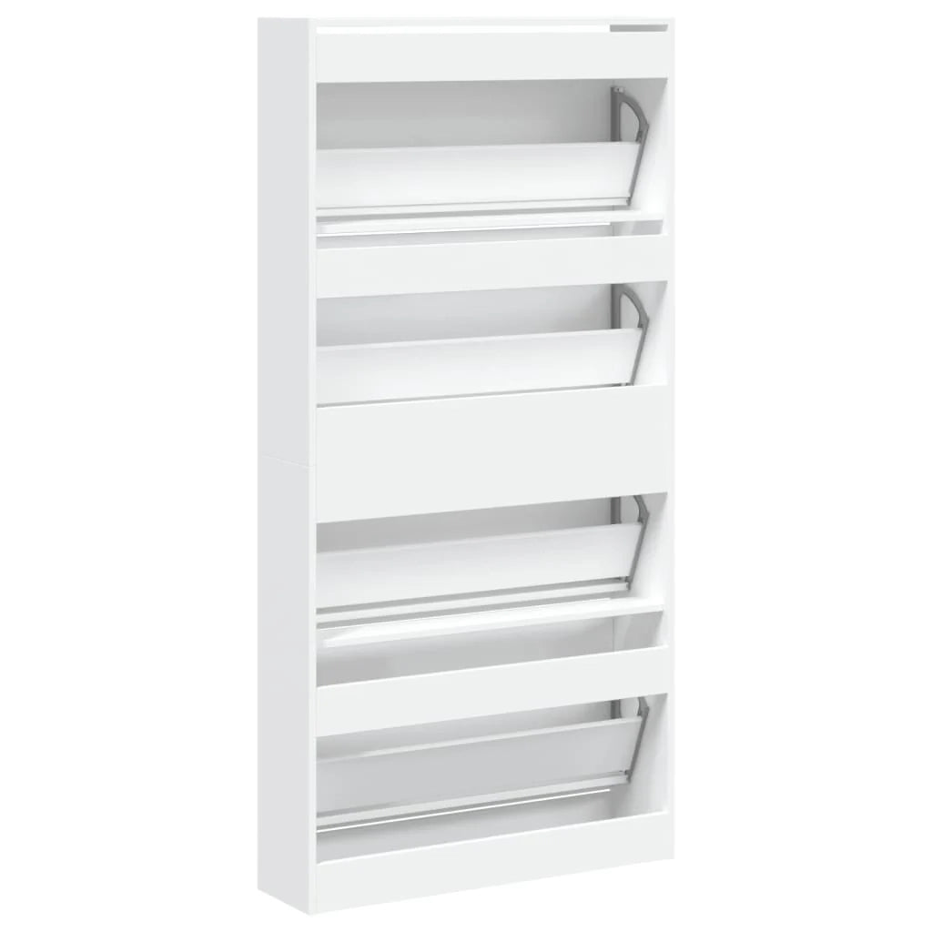 Scarpiera mobiletto portascarpe mobile ingresso/corridoio/soggiorno 4 cassetti a ribalta 80 x 21 x 163,5 cm bianco 02_0021358