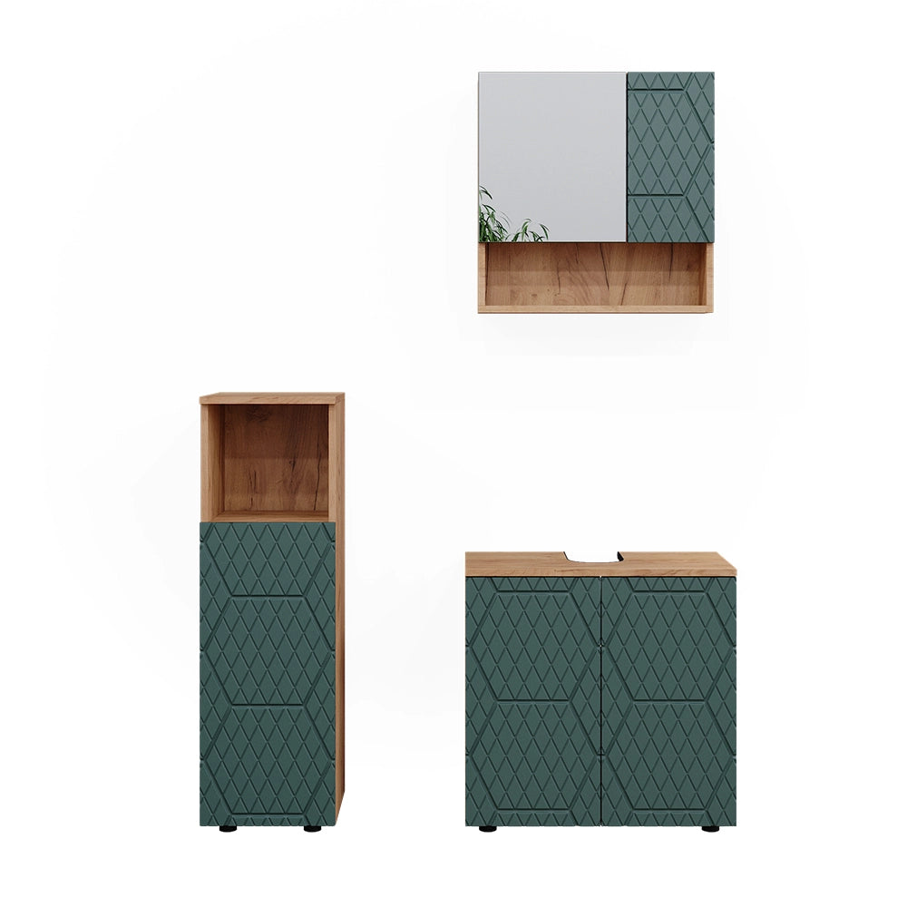 Vicco Set mobili bagno Quercia verde/oro 3 parti