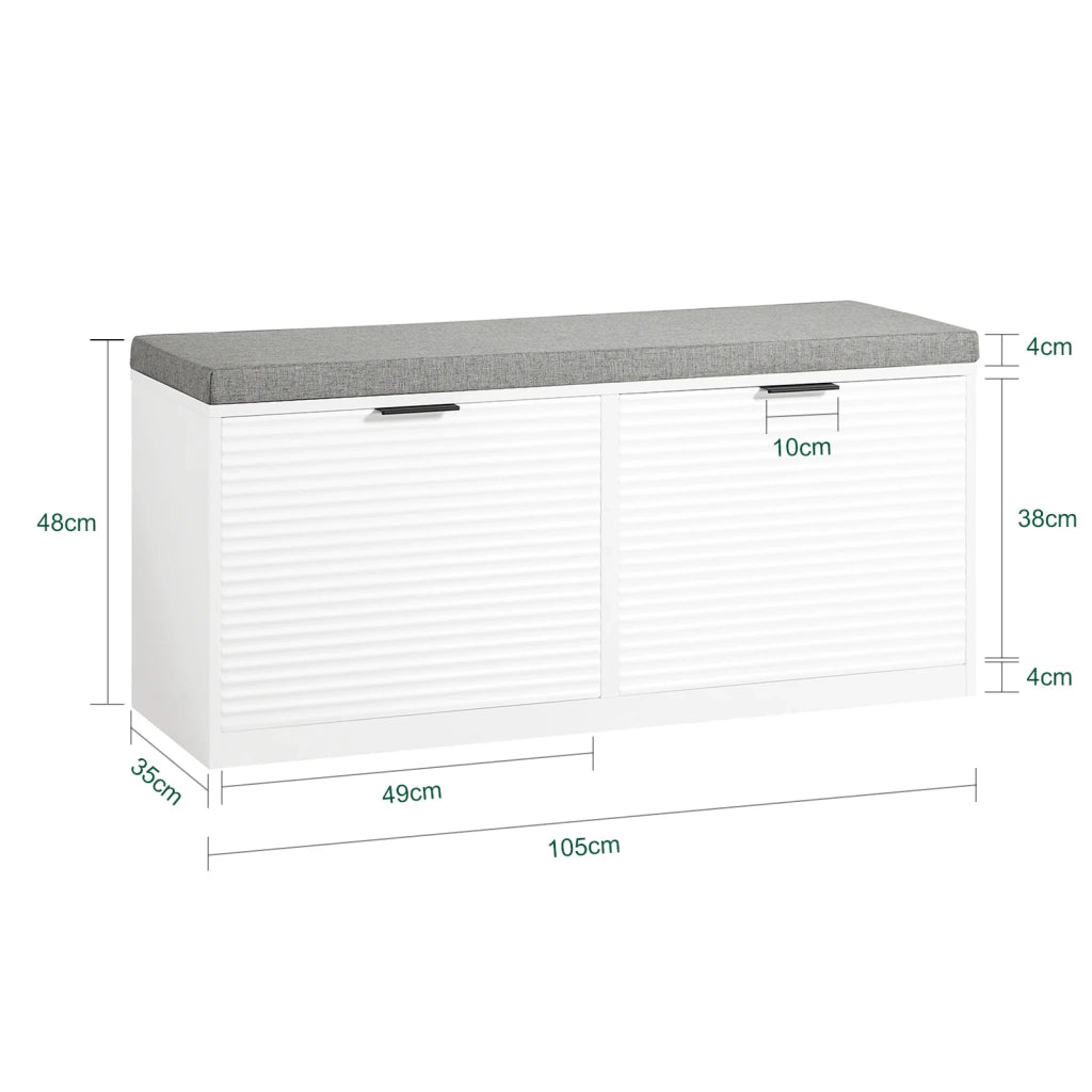 Panca Da Ingresso Scarpiera Con Sedile Scarpiera Con 2 Ribalte Bianco 105x35x48 Cm FSR147-W