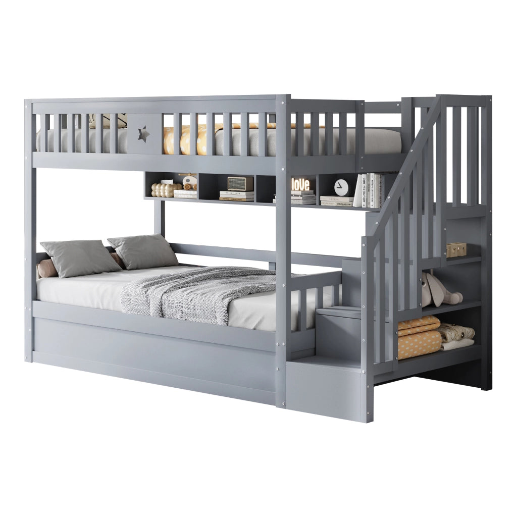 Letto a castello 90x200 cm grigio con vano idraulico e scala