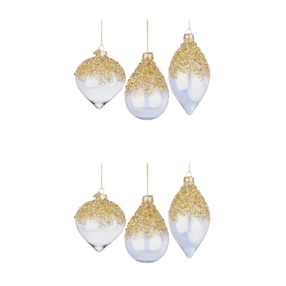Pendagli di Natale in Vetro Iridescente e Brillantini Oro Alisia