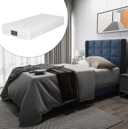 Letto imbottito singolo blu 90x200 cm con rete a doghe e materasso a molle insacchettate H3