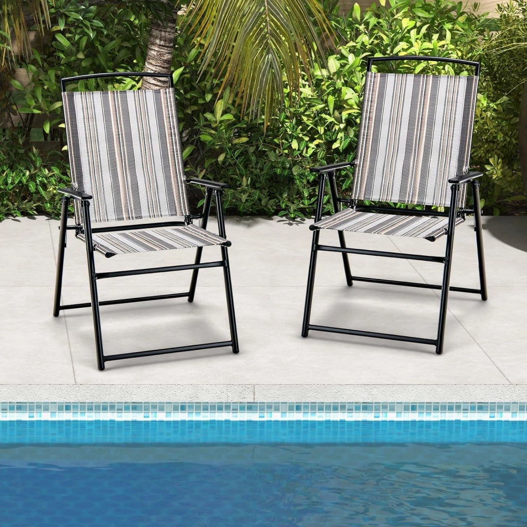 Set di 2 Sedie, 2 Sedie Prendisole, Poltrona da Giardino, Sedie Pieghevoli con Braccioli, Struttura Robusta in Ferro, Portata 150 kg, Realizzato in Tessuto Traspirante Teslin