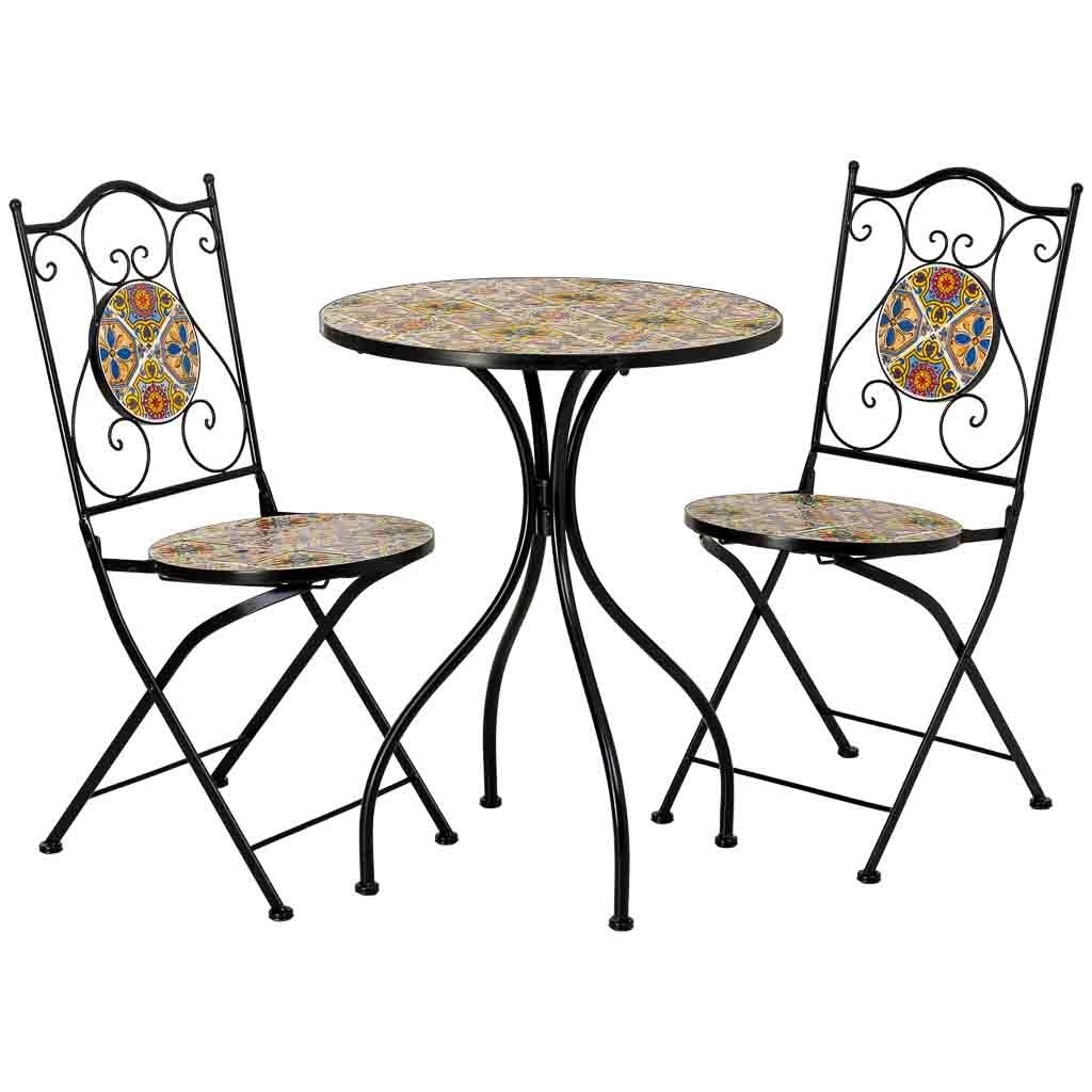 Set tavolo e 2 sedie in metallo, 60x60x75h cm, 38x46x90h cm
