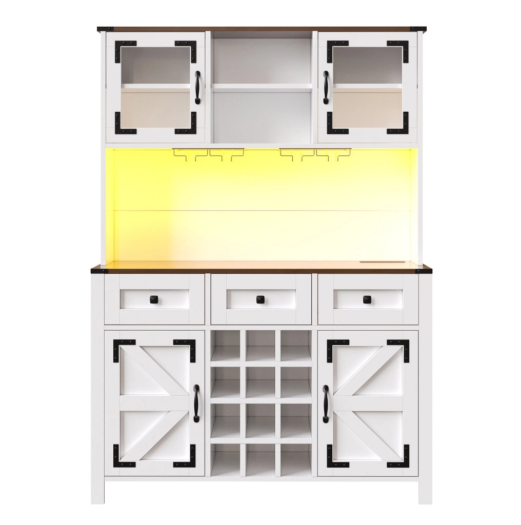 Armadio da cucina 120x40x170 cm con illuminazione LED e prese USB in MDF e vetro bianco