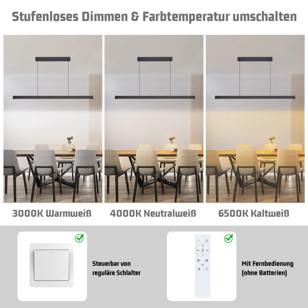 Lampada a sospensione ZMH lineare nera da 108 cm per sala da pranzo, dimmerabile, per bar della cucina