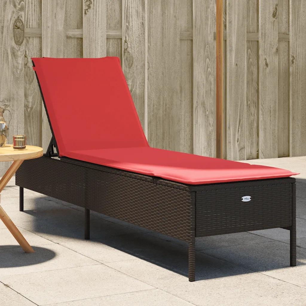 Lettino prendisole con Cuscino in Polyrattan Marrone 4002726