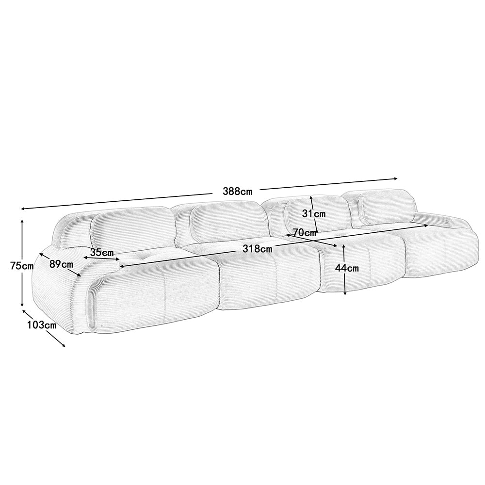 Divano 4 posti in velluto - Xylo - Imbottitura 32D, sottovuoto, modulabile, adatto animali, grigio