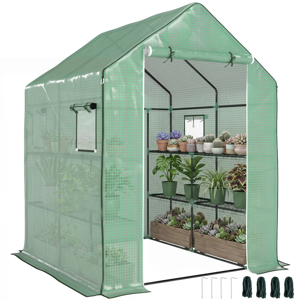 Serra da giardino con porta, finestre e ripiani 3 livelli ¨C zephmum ¨C 140x143x190 cm