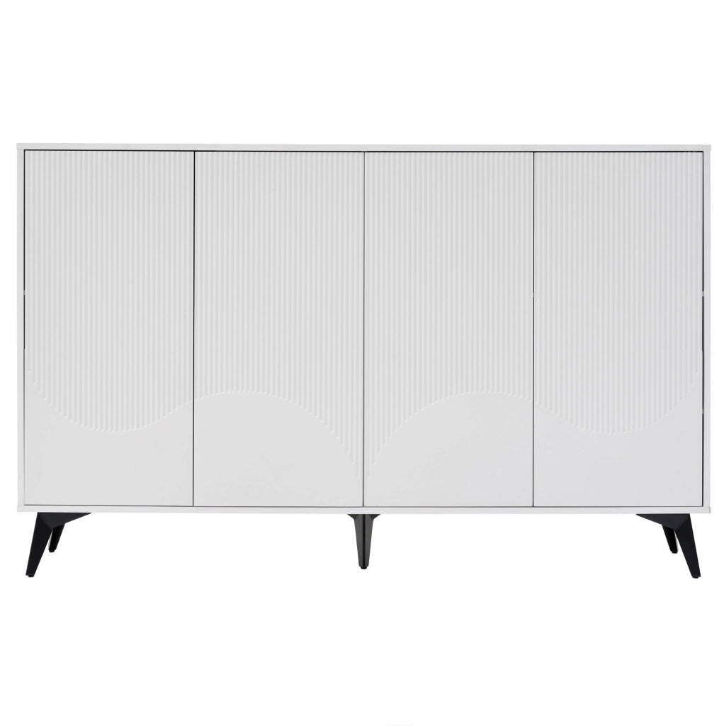 Credenza bianca 160 cm con ripiani regolabili e gambe in metallo