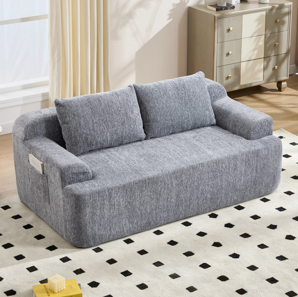 Divano letto trasformabile in velluto a coste grigio con cuscini