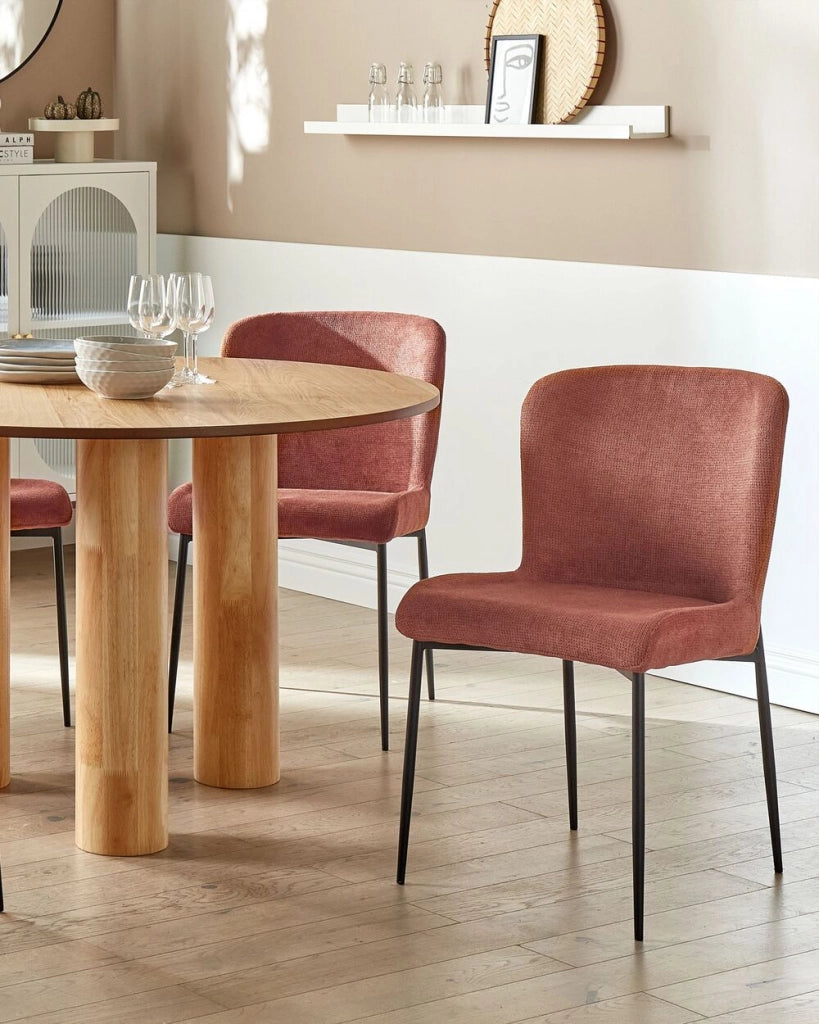 Set di 2 sedie da pranzo in tessuto poliestere con texture a maglia marrone soggiorno e camera da letto