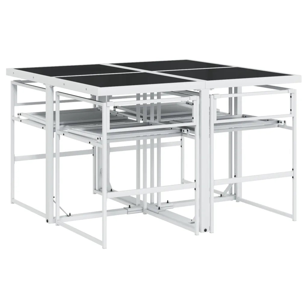 Set da Pranzo da Giardino 5 pz | Set Salotto da Giardino con Cuscini Bianco in Textilene
