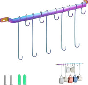 Sostegno per tazze, arcobaleno, rivestimento in titanio, contenitore per tazze, ripiano da parete, per cucina, sala da pranzo, fissaggio a parete, ferro da cucina con 5 ganci lunghi e 5 ganci corti.