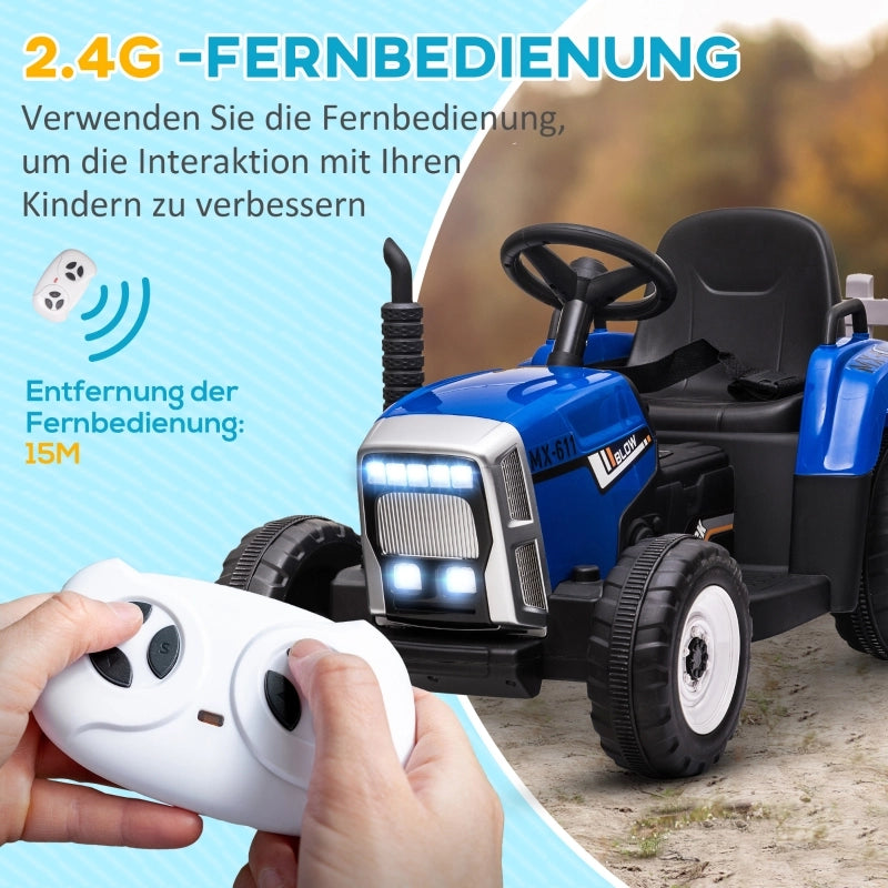 Macchina elettrica per bambini con rimorchio, telecomando, fari, 3-6 km/h, per bambini dai 3 ai 6 anni, blu