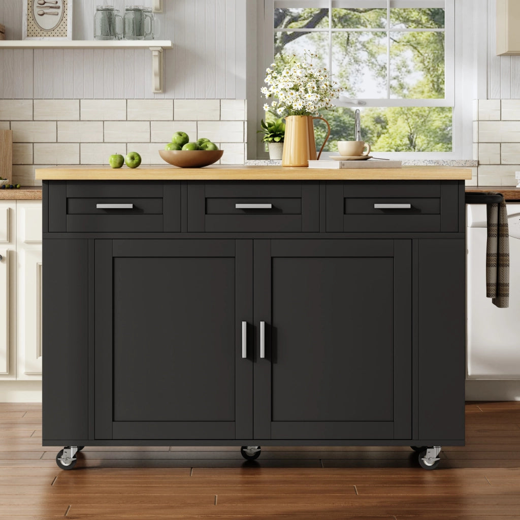 Mobile Contenitore con 2 Organizzatori Estraibili; 3 Cassetti e Prese per Cucina in MDF Natural e Nero