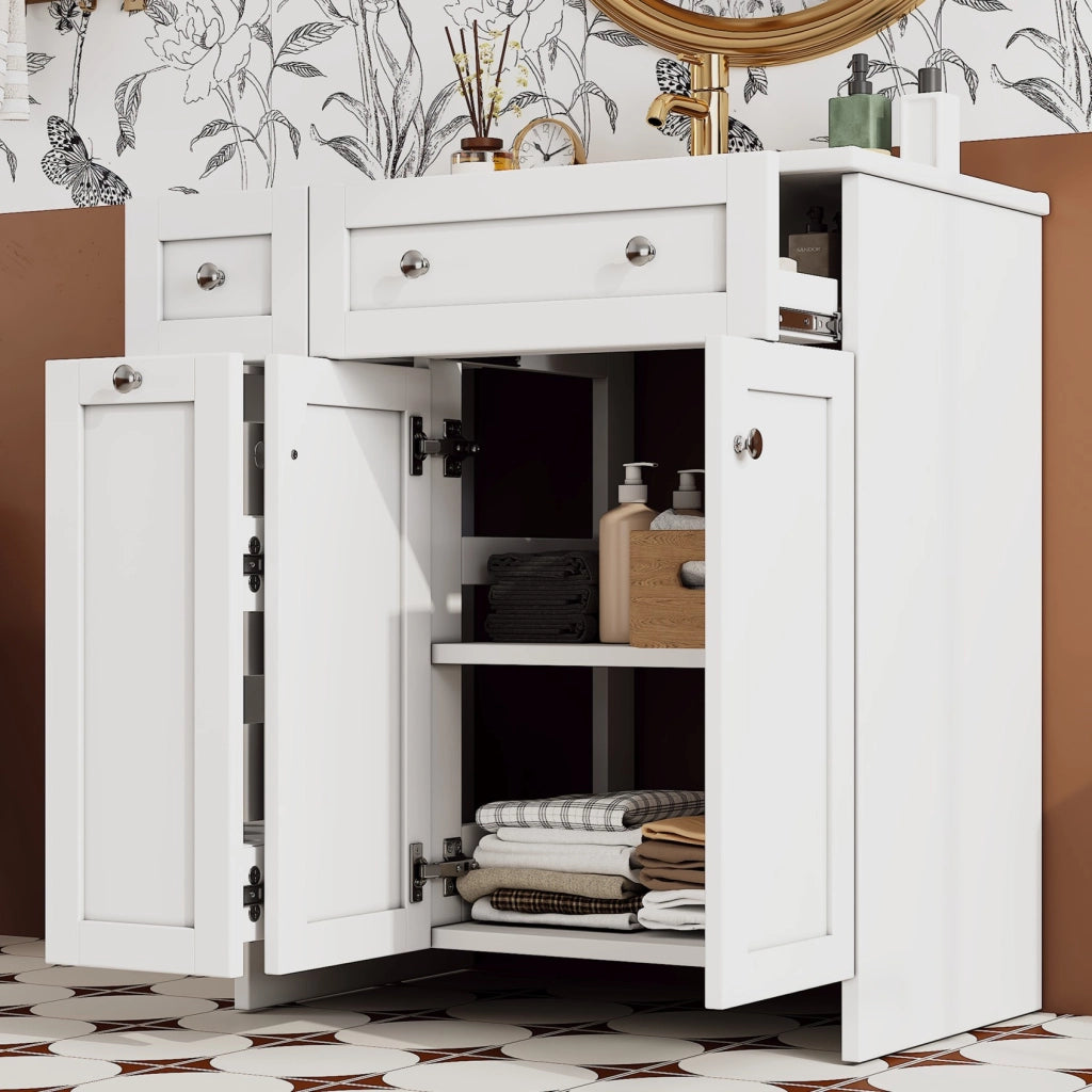 Mobile sottolavabo con 1 anta, 3 cassetti, lavabo in ceramica e chiusura ammortizzata per bagno bianco 76 × 47 × 86 cm