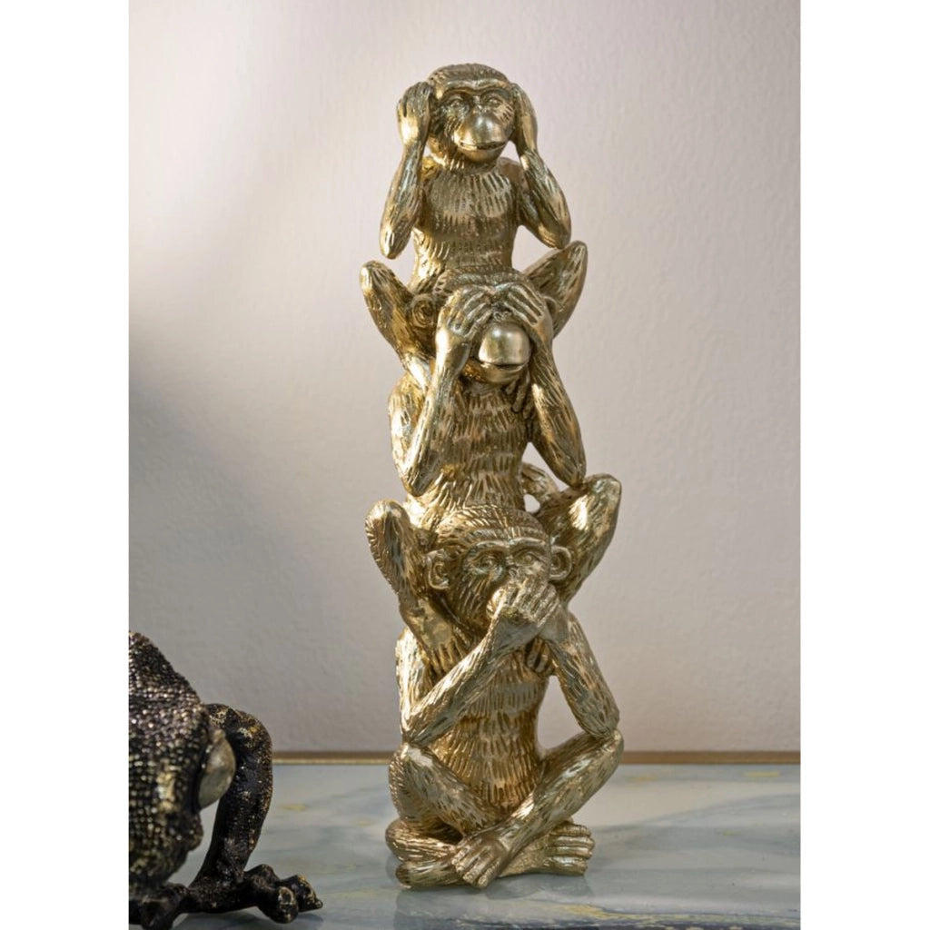 Scultura Scimmia 12, Oro, Poliresina, 10,5x10,5x30 cm