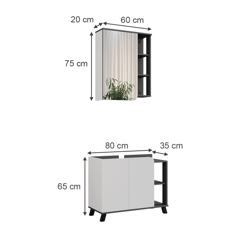 Vicco Set di mobili da bagno Antracite/bianco 2 parti