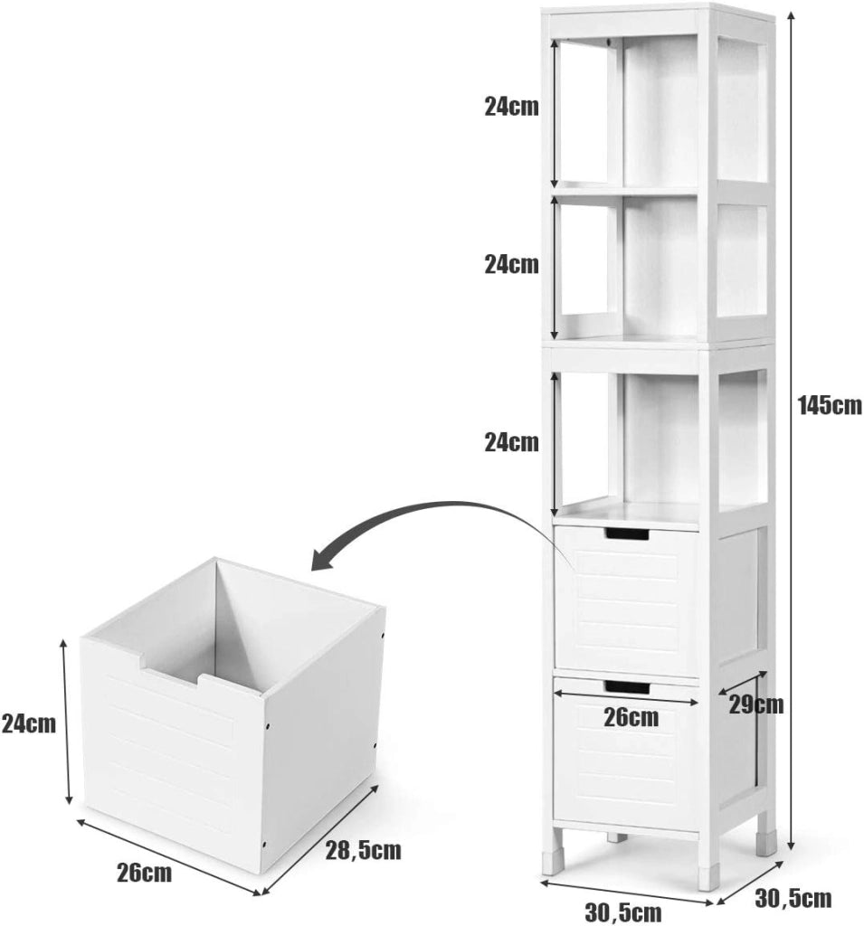 Armadio Alto di Stoccaggio, Armadietto Moderno, Scaffale Multiuso,144,5 x 30 x 30 cm, Bianco
