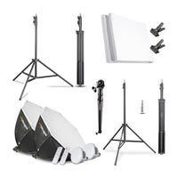 Walimex Pro set fotografico premium con 2x treppiede con 2x LED 45W Octagon Ø65cm Bi Colour e sistema completo di sfondo telescopico 120-307 cm con sfondo in tessuto bianco