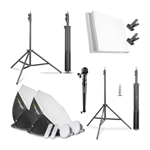 Walimex Pro set fotografico premium con 2x treppiede con 2x LED 45W Octagon Ø65cm Bi Colour e sistema completo di sfondo telescopico 120-307 cm con sfondo in tessuto bianco