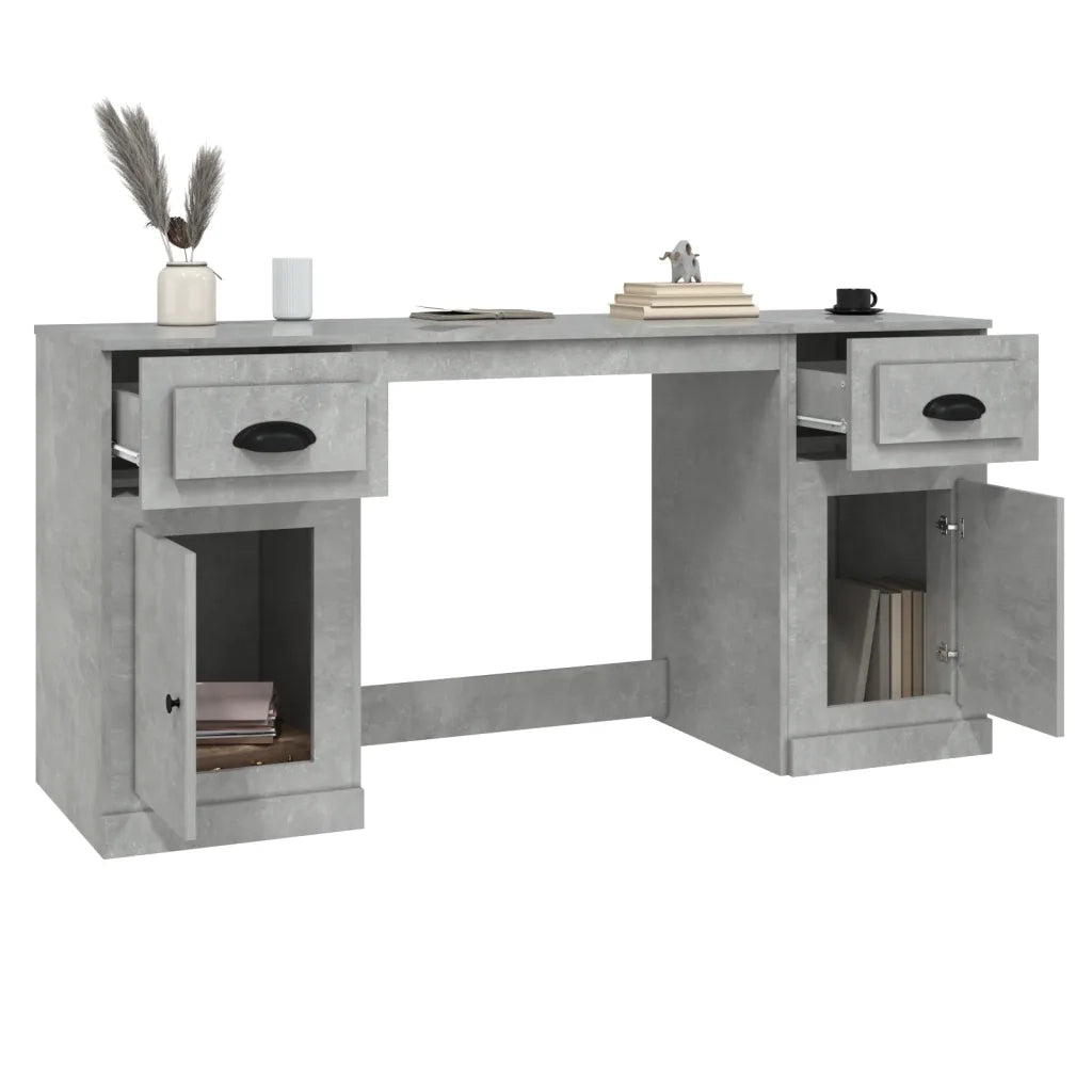 Scrivania | Tavolo da Ufficio con Armadietto Grigio Cemento in Legno Multistrato
