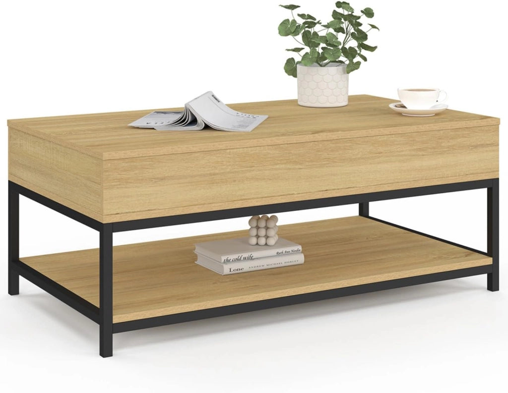 IDMarket - Tavolino DETROIT con piano a sollevamento totale e ripiano inferiore dal design industriale