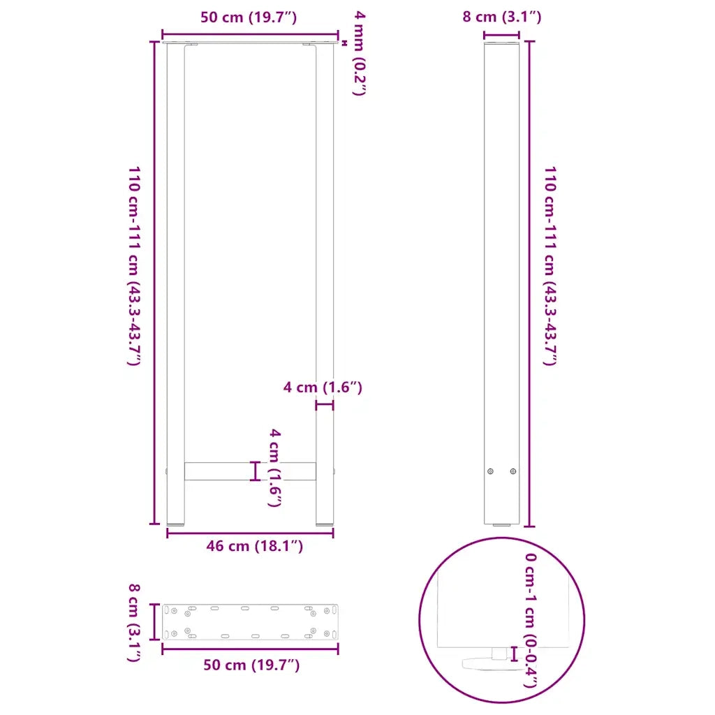 vidaXL Gambe per tavolo da bar antracite 2 pz 50x(110-111) cm in acciaio